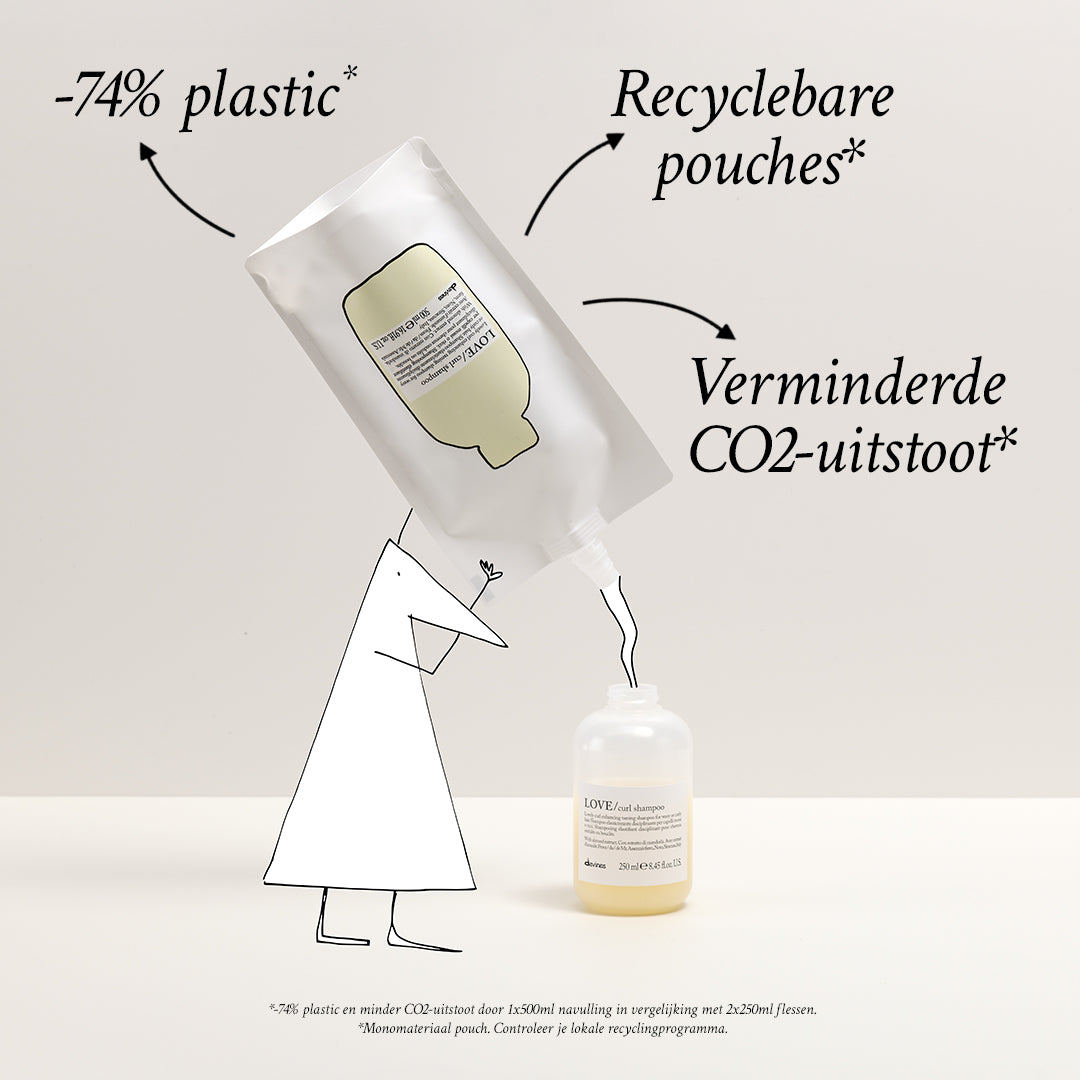 Davines Nederland LOVE Curl Shampoo Refill - Krulversterkende en temmende shampoo navulverpakking voor golvend en krullend haar.