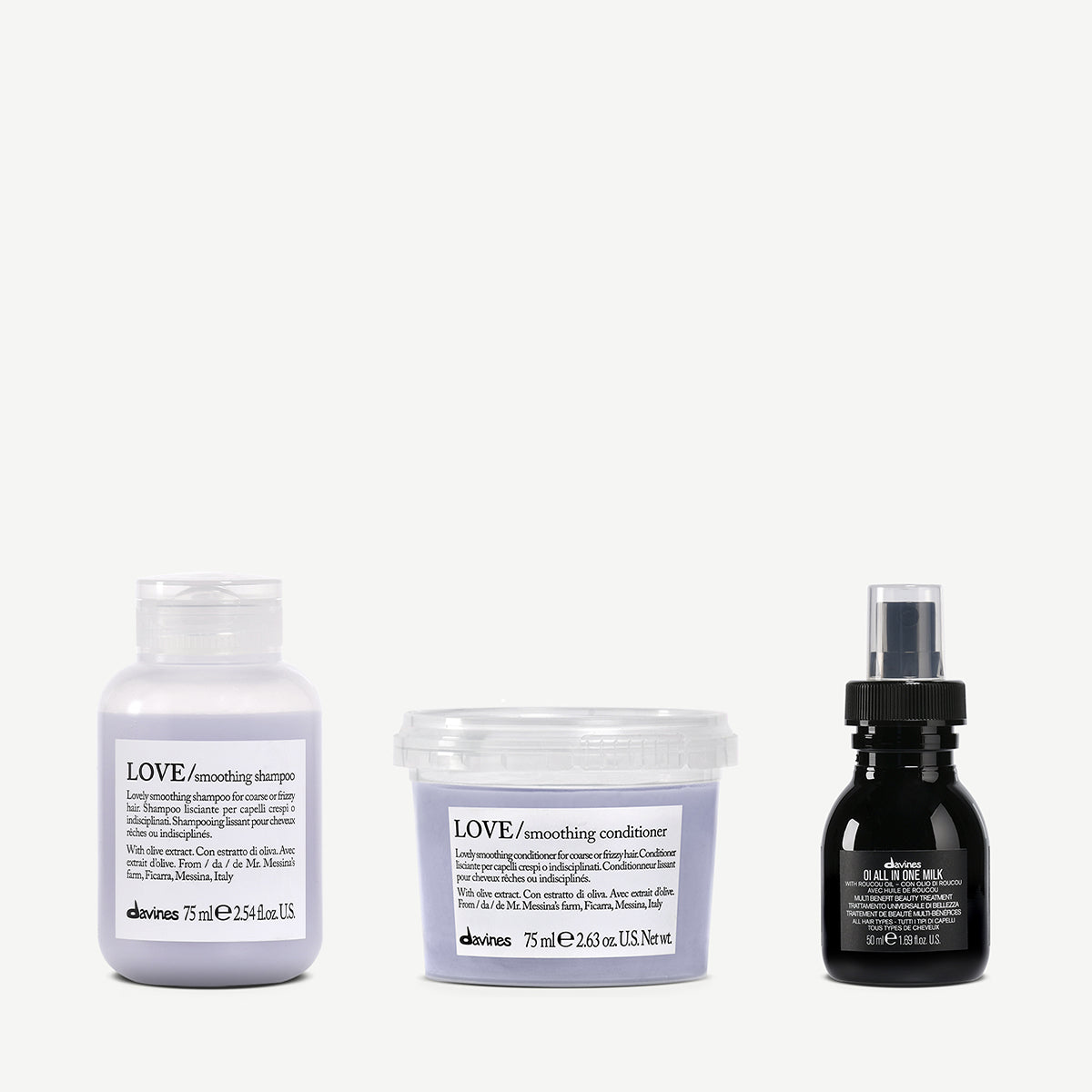 LOVE Smoothing basic &amp; OI travel set 1  3 pz.Davines
